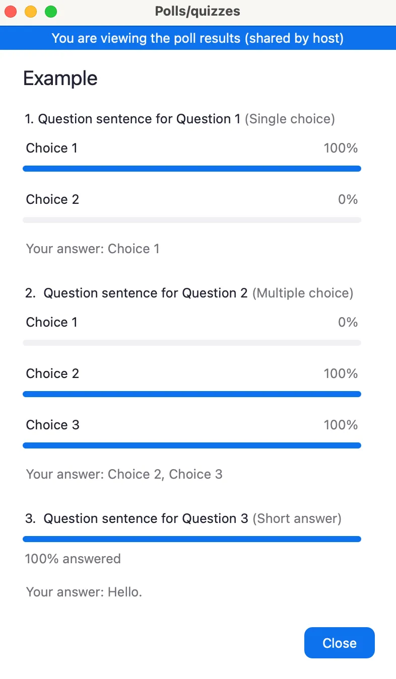 the result viewing screen during sharing